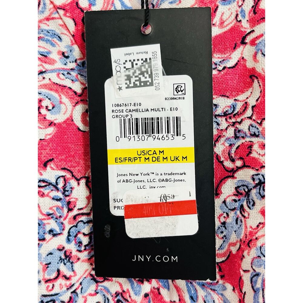 NWT Jones New York Pink Printed V Neck Blouse Size Medium M Elastic Cuff 3/4 Sl - Picture 5 of 9